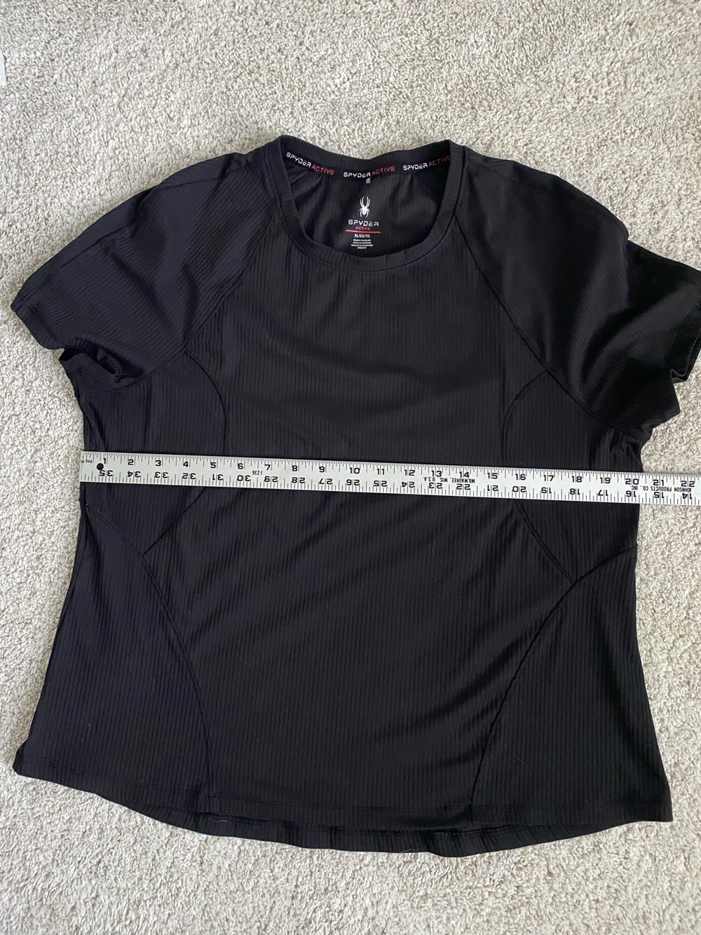 Spyder Black Ribbed Short Sleeve Tee Top Activewear - Picture 6 of 7